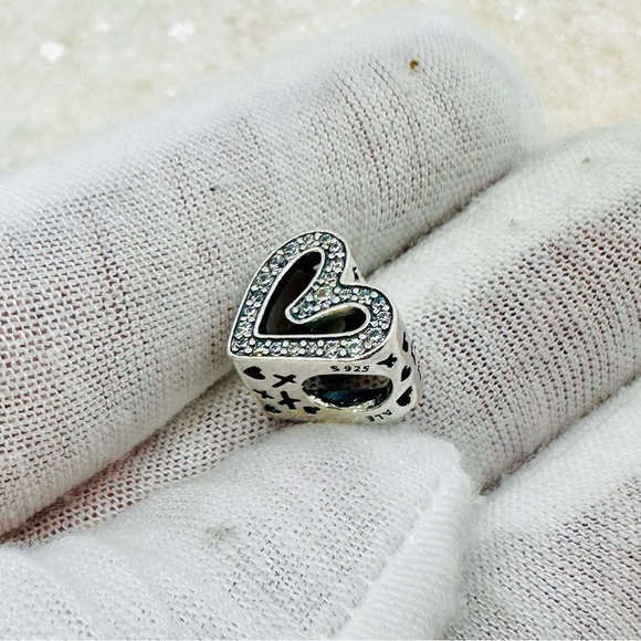 EUC Pandora 798692C01 Sterling Silver Sparkling Freehand Heart Charm w/ Clear CZ - Picture 14 of 16